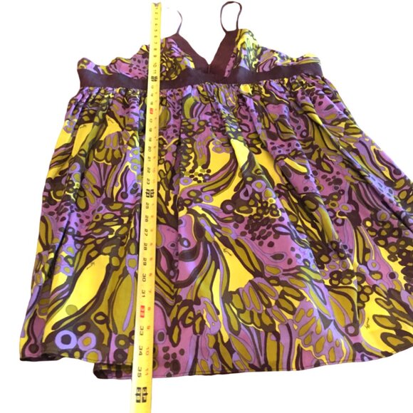 Milly of NY Halter Dress Silk Cotton Abstract Pleated Lined V-neck Women Size 4 - Picture 13 of 16